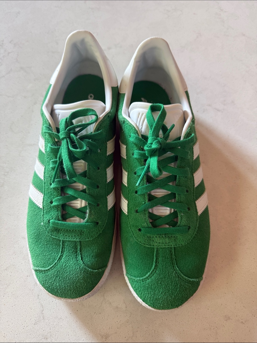 adidas Gazelle Green Suede Sneakers with White Stripes